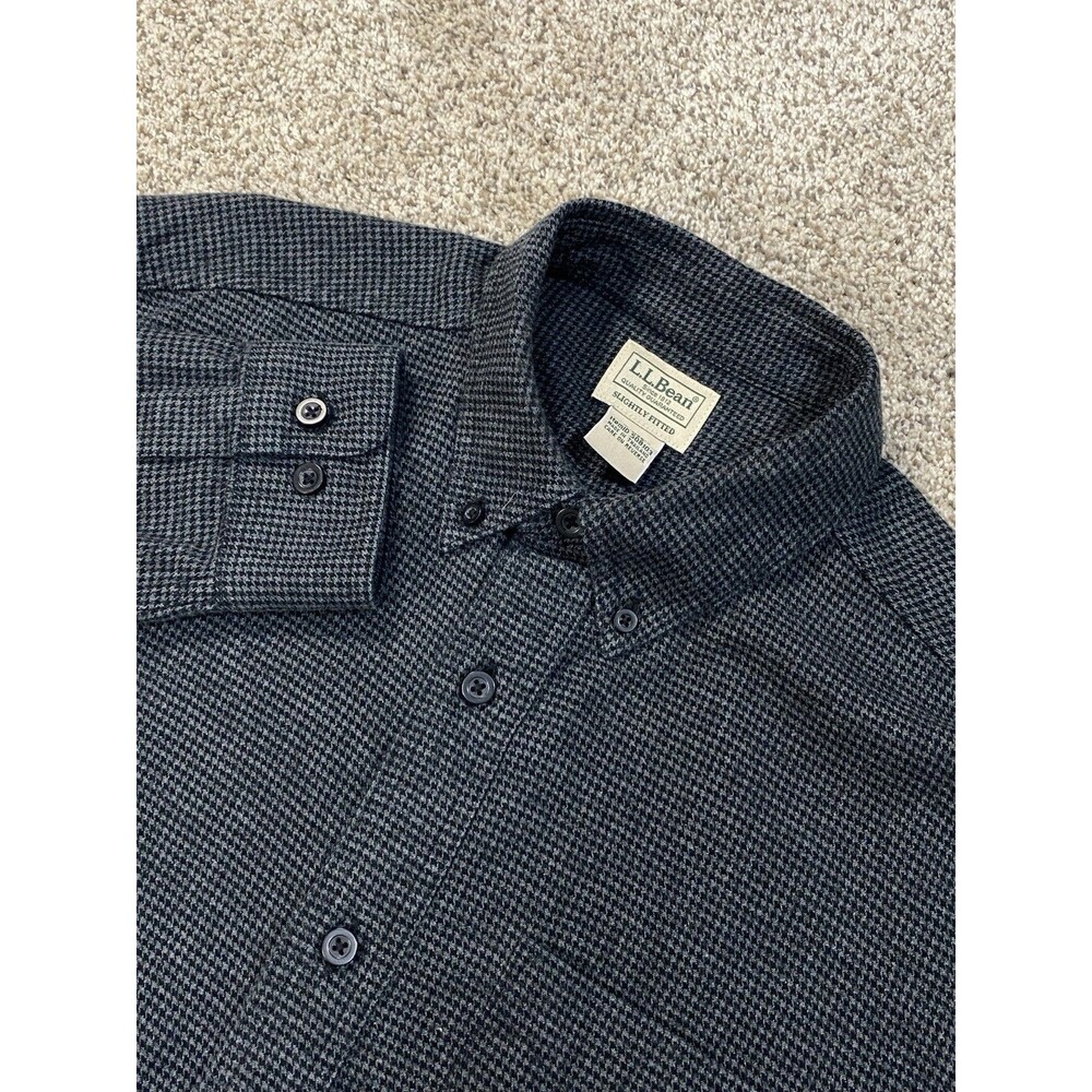LL Bean Wicked Good Flannel Shirt Mens Medium Black Houndstooth Traditional Fit